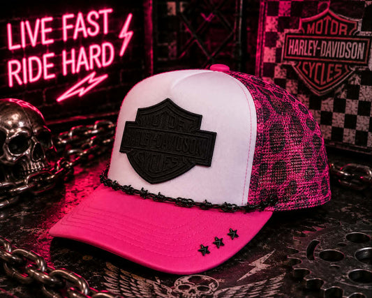 Hot Pink & Leopard Harley Inspired Trucker Hat