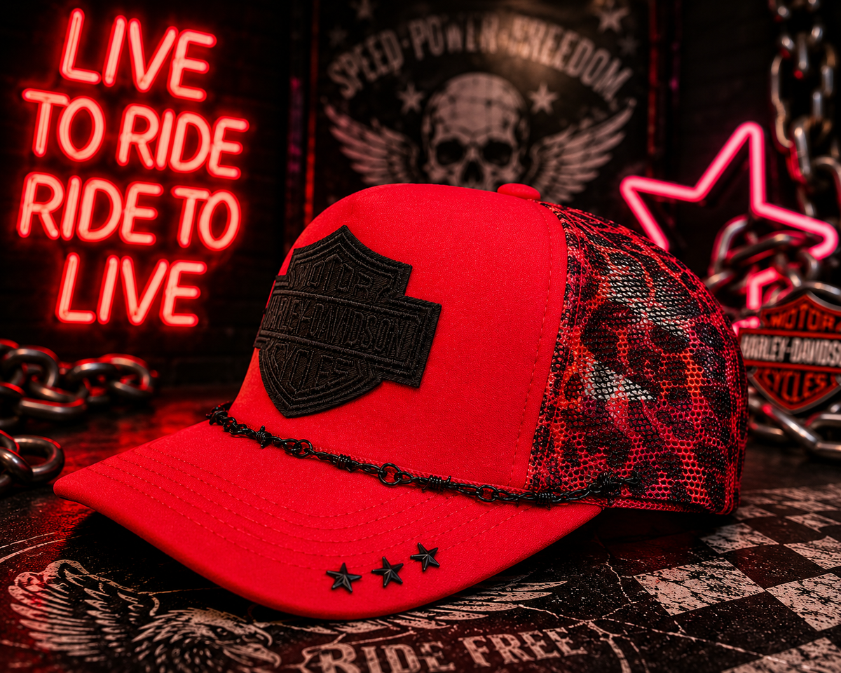 🏍️ HARLEY-INSPIRED LEOPARD TRUCKER HAT 🖤❤️