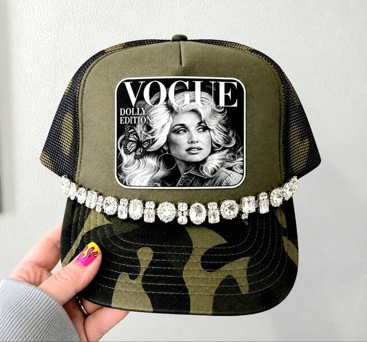 Dolly Edition Camo Trucker Hat | Rhinestone Chain