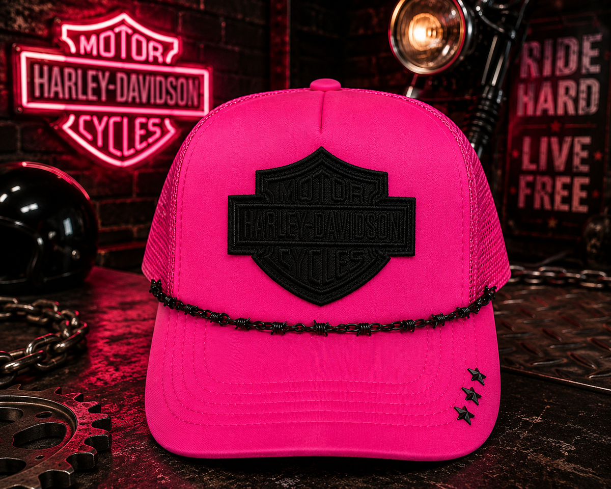 Harley-Inspired Hot Pink & Black Trucker Hat 🖤🩷🏍️