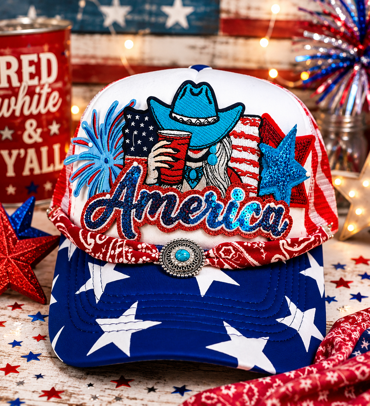 America Cowgirl Trucker Hat 🇺🇸💙🤠